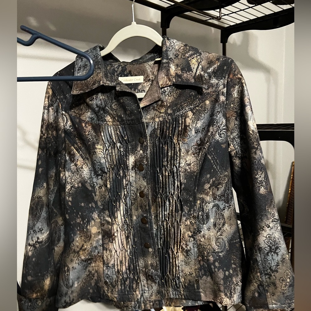 Coldwater Creek Multi-color Unlined Button Down Jean Style Jacket Women's 10
